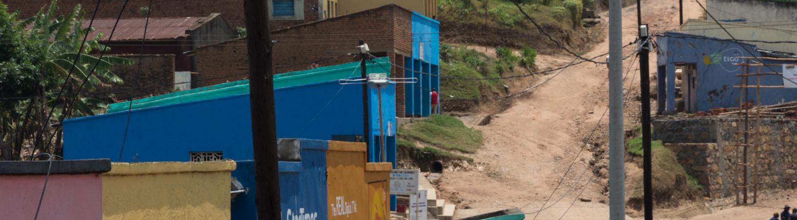 Rwanda street with electricity poles and cables